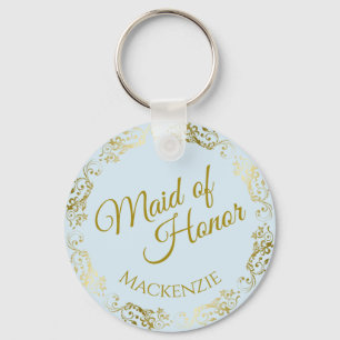 Elegant Guld Snöre om Blåa Maid of honor Bröllop Nyckelring