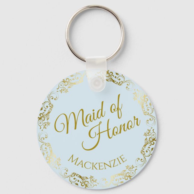 Elegant Guld Snöre om Blåa Maid of honor Bröllop Nyckelring (Framsida)
