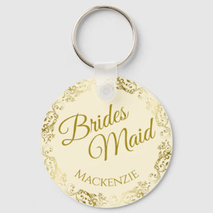 Elegant Guld Snöre om Cream Bridesmaid Bröllop Nyckelring