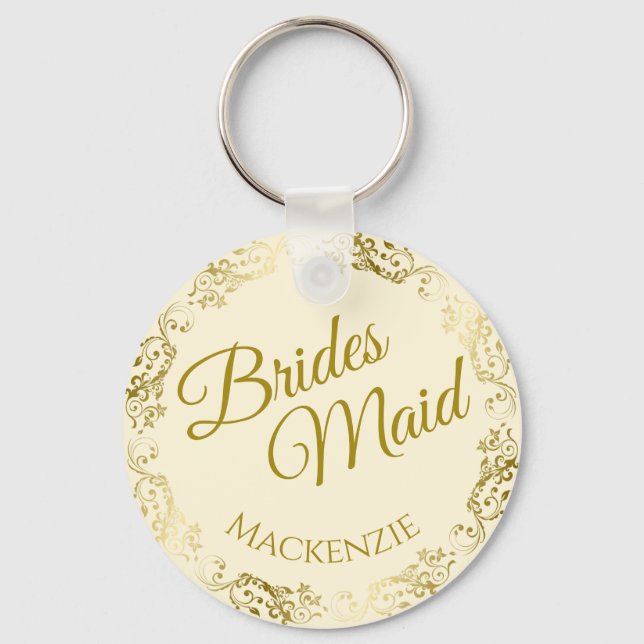 Elegant Guld Snöre om Cream Bridesmaid Bröllop Nyckelring (Framsida)