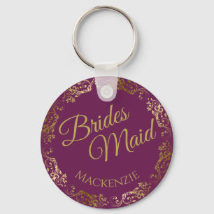 Elegant Guld Snöre om Magenta Bridesmaid Bröllop Nyckelring