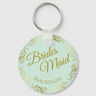 Elegant Guld Snöre om Mint Bridesmaid Bröllop Nyckelring