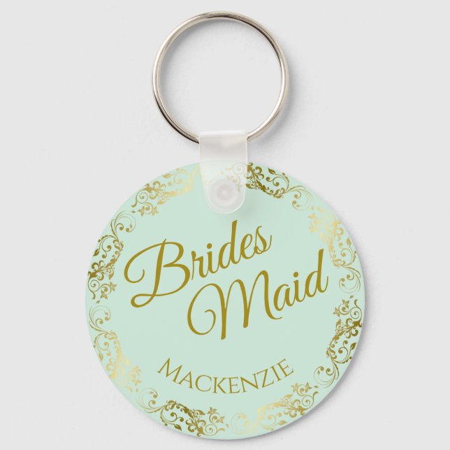 Elegant Guld Snöre om Mint Bridesmaid Bröllop Nyckelring (Framsida)