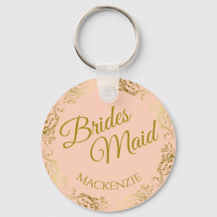 Elegant Guld Snöre om Peach Bridesmaid Bröllop Nyckelring
