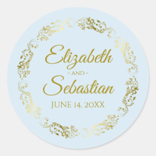 Elegant Guld Snöre om Pulver Blue Wedding Favor Runt Klistermärke