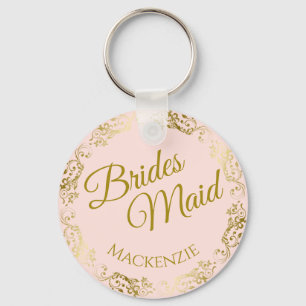 Elegant Guld Snöre om Rosa Bridesmaid Bröllop Nyckelring