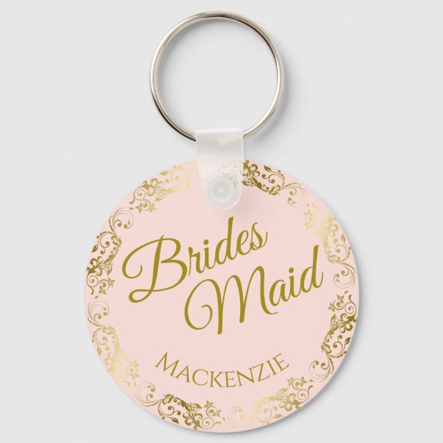 Elegant Guld Snöre om Rosa Bridesmaid Bröllop Nyckelring (Framsida)