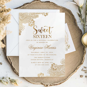 Elegant Guld Snöre Ornate Sweet sixteen 16 födelse Inbjudningar