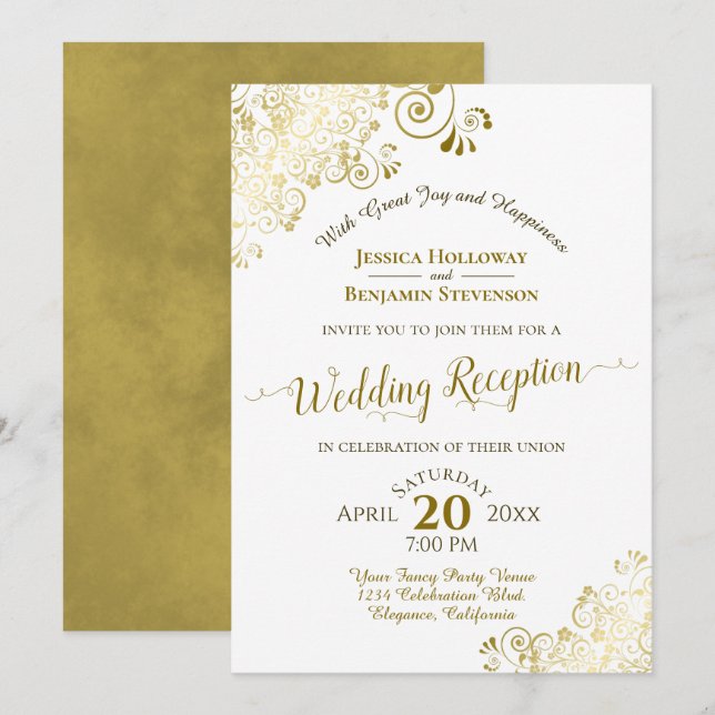 Elegant Guld Snöre & White Wediting Party Inbjudningar (Fram/baksida)