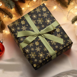 Elegant Guld Snowflake Black Background Julafton S Presentpapper