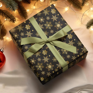 Elegant Guld Snowflake Black Background Julafton S Presentpapper