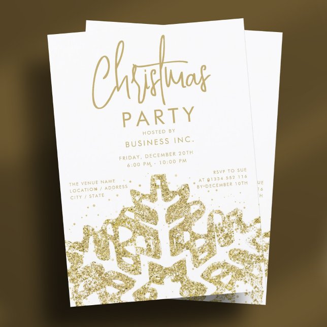 Elegant Guld Snowflake Corporate jul Party Inbjudningar (Elegant Gold Snowflake Corporate Christmas Party Invitation)