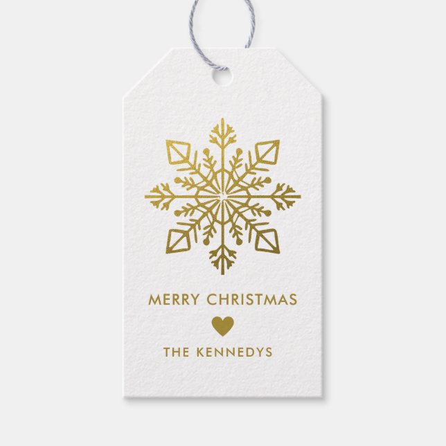 Elegant Guld Snowflake God jul Presentetikett (Framsidan)