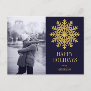 Elegant Guld Snowflake Helgdag Fotovykort Helg Vykort