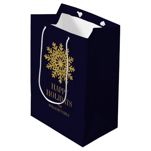 Elegant Guld Snowflake Helgdag Gift Bag (Framsidan Vinklad)