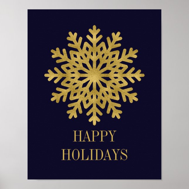 Elegant Guld Snowflake Helgdag Poster tecken (Framsidan)