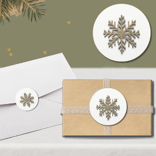 Elegant Guld Snowflake Helgdag Sticker Runt Klistermärke