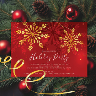 Elegant Guld Snowflake-julen Party Inbjudningar
