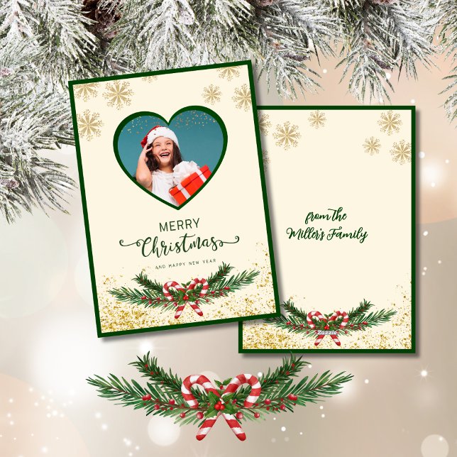 Elegant Guld Snowflake-julfoto hälsning Julkort (Skapare uppladdad)