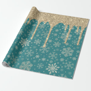 Elegant Guld Snowflake Mönster Dripping Glitter Presentpapper