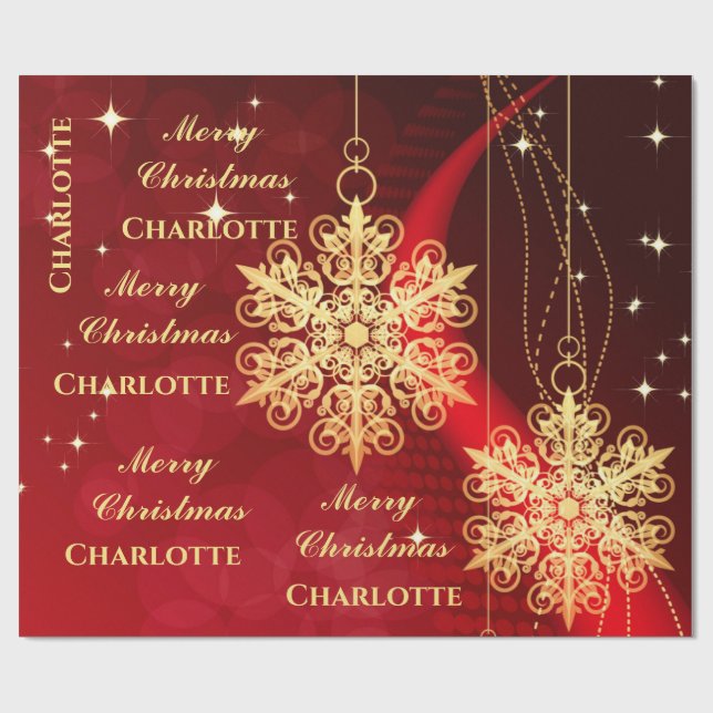 Elegant Guld Snowflake Namn - jul Presentpapper (Platt)