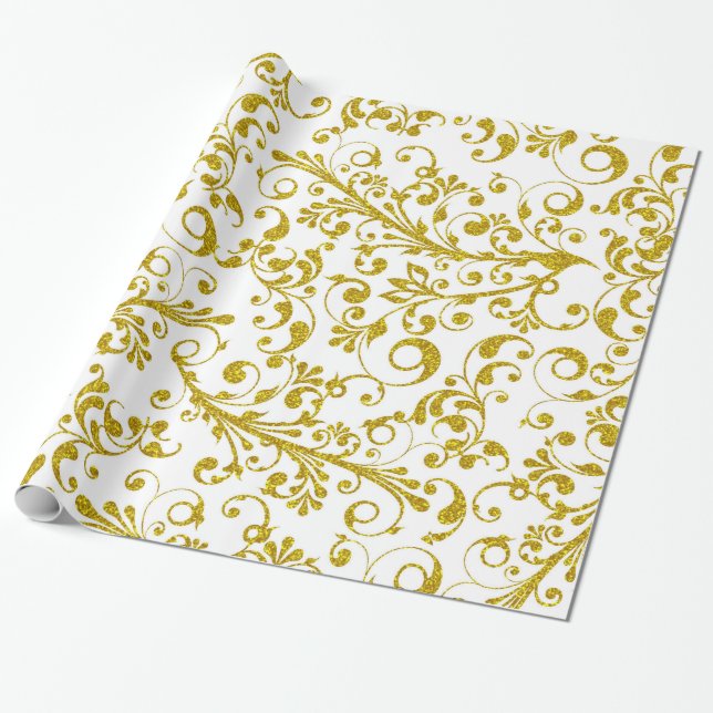 Elegant guld-snurrar presentpapper (Utrullad)