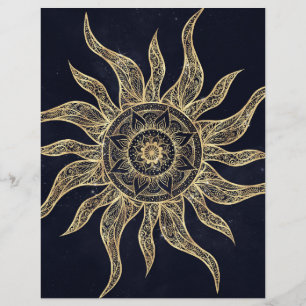 Elegant Guld Sol Mandala Blue Nebula Design Brevhuvud