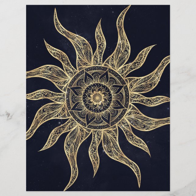Elegant Guld Sol Mandala Blue Nebula Design Brevhuvud (Framsida)