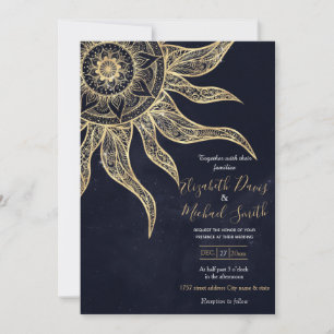 Elegant Guld Sol Mandala Blue Nebula Design Inbjudningar