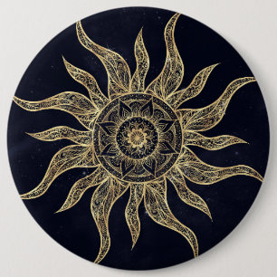 Elegant Guld Sol Mandala Blue Nebula Design Knapp