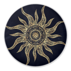 Elegant Guld Sol Mandala Blue Nebula Design Knopp