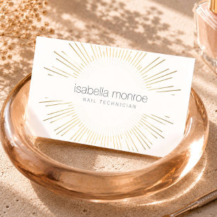Elegant guld solstrålning Nageltekniker logotyp Visitkort