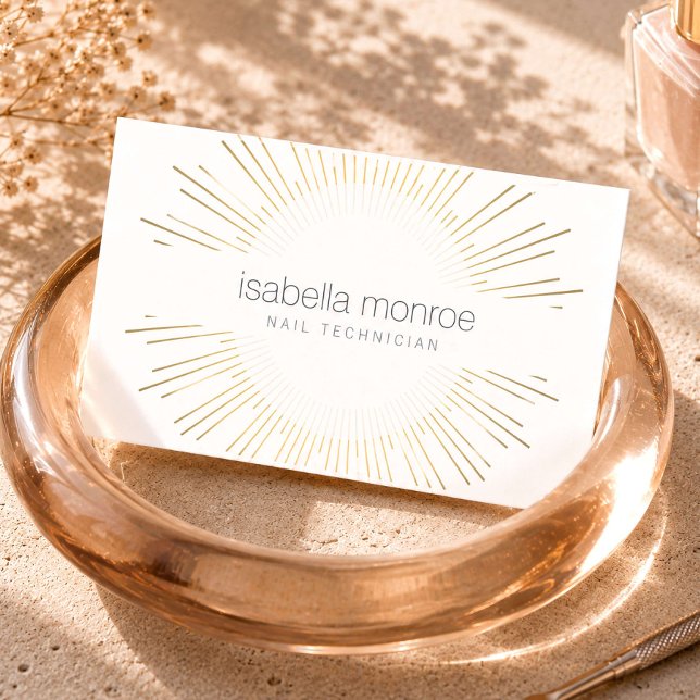 Elegant guld solstrålning Nageltekniker logotyp Visitkort (Skapare uppladdad)