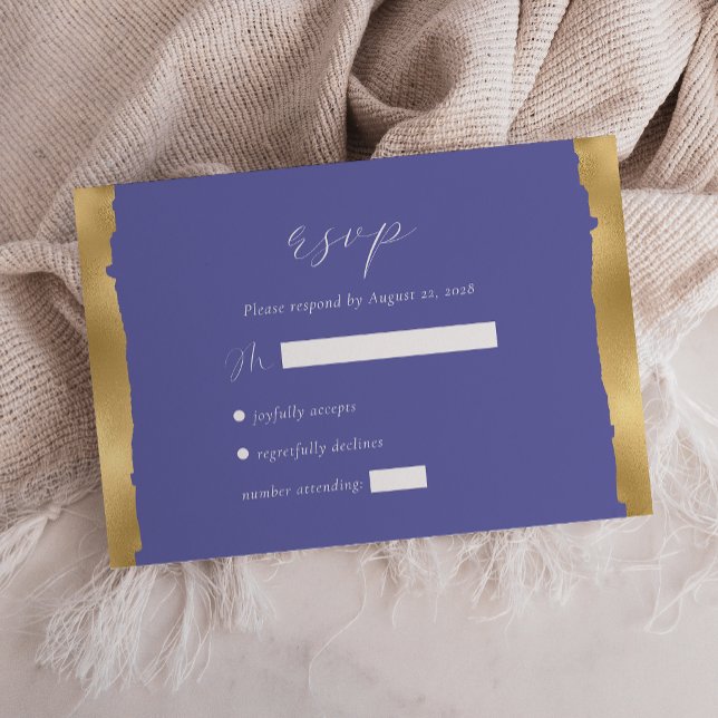 Elegant guld sönderriven kant Periwinkle bröllop OSA Kort (Skapare uppladdad)