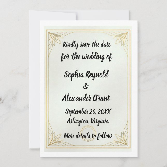 Elegant Guld Spara Datum Minimalistisk Bröllop Datumet (Framsida)