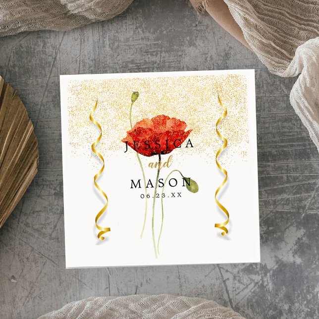 Elegant Guld Sparkles Flower Bröllop Cocktail Pappersservett (Skapare uppladdad)