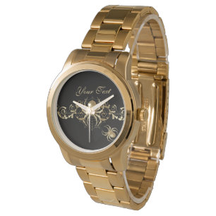 Elegant Guld Spiders on Black Armbandsur