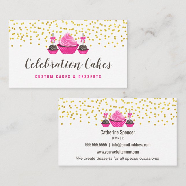 Elegant Guld Sprinkles Cupaka Cake Pops Bakery Bu Visitkort (Fram/baksida)