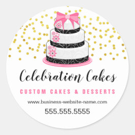 Elegant Guld Sprinkles Rosa Cake Runt Klistermärke