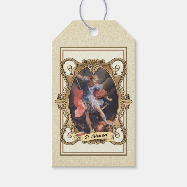 Elegant Guld St. Michael Archangel Religiösa Presentetikett (Framsidan)
