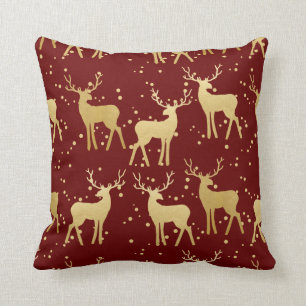 Elegant Guld Stag Mönster Helgdag Mörk Red Kudde