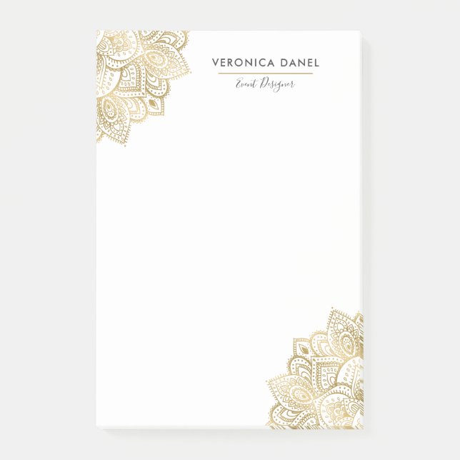 Elegant Guld-stammen Mandala Snöre Design Post-it Block (Framsida)
