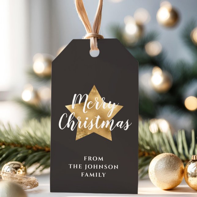 Elegant Guld Star God jul Presentetikett (Elegant Gold Star Merry Christmas Gift Tags)