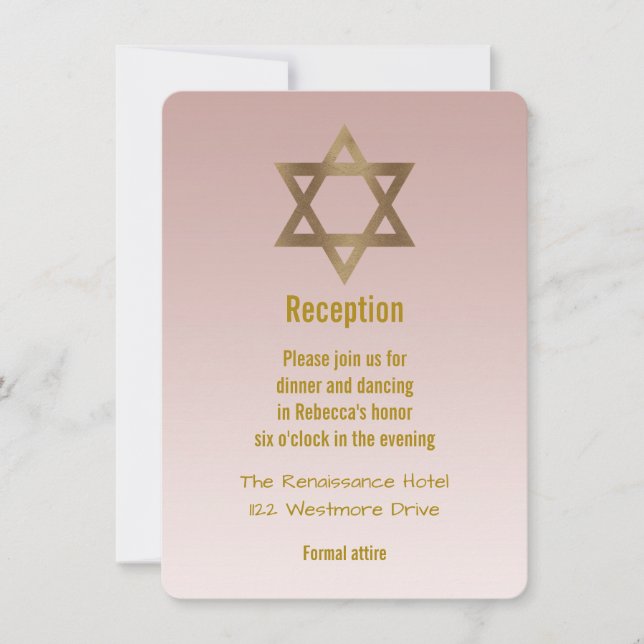 Elegant Guld Star of David Bat mitzvah Reception Inbjudningar (Framsida)