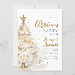 Elegant Guld Star White Julgran Party Inbjudningar