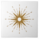 Elegant Guld Starburst | Stor Kakelplatta<br><div class="desc">Ett modernt, inspirerat dekorativt mönster i mitten av århundradet med vintage retro guld stjärnburst som måltavla, kompletterat av det moderna starstdesignade inslag. Enkel, ren starsterdesign i en palett med guld och vitt färg. En utformning av en samordnande samling. Designat som mall kan du skapa ditt eget anpassad design genom att...</div>