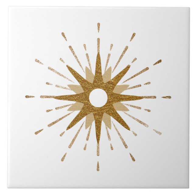 Elegant Guld Starburst | Stor Kakelplatta (Framsidan)