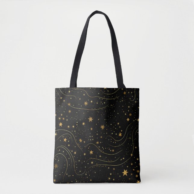 Elegant Guld Starry Night Tote Bag Tygkasse (Framsida)