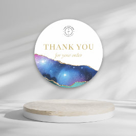 Elegant Guld Stars Cosmic Logotyp Tack Runt Klistermärke