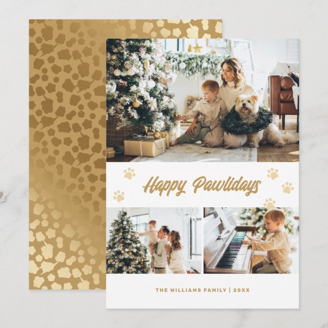 Elegant Guld Stars Lycklig Pawlidays-foto Julkort (Fram/baksida)